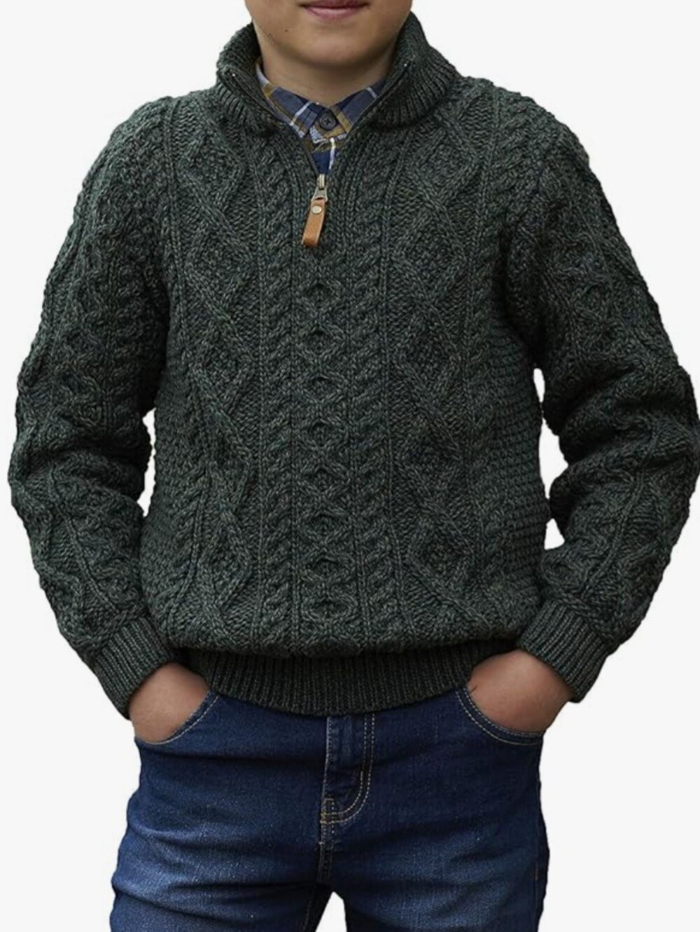 Aran Crafts Ireland Dark Green Cable Knit Sweater for Kids Size 6/7 NWT